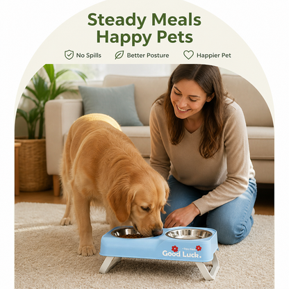 Ortekor Stainless Steel Bowls & Non-Slip Double-Bowl Pet Feeder (Foldable Stand)