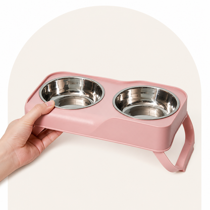 Ortekor Stainless Steel Bowls & Non-Slip Double-Bowl Pet Feeder (Foldable Stand)