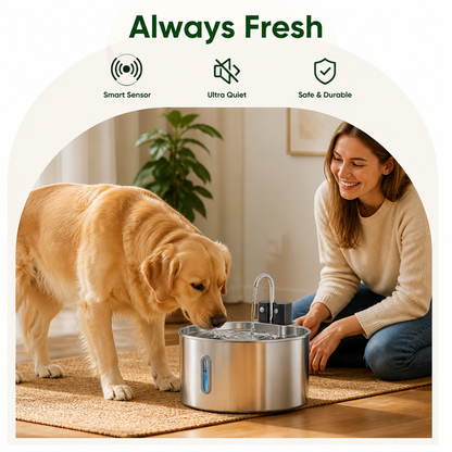 Ortekor Stainless Steel Sensor-Activated & Wireless Rechargeable Pet Fountain