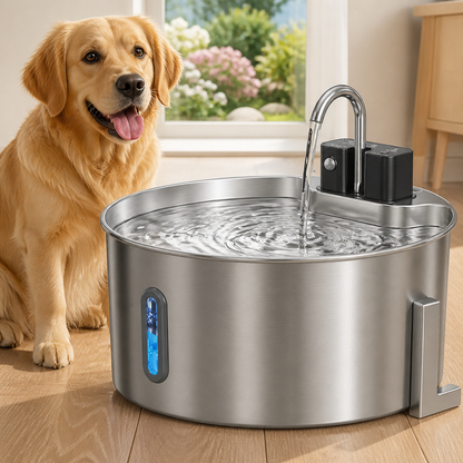 Ortekor Stainless Steel Sensor-Activated & Wireless Rechargeable Pet Fountain