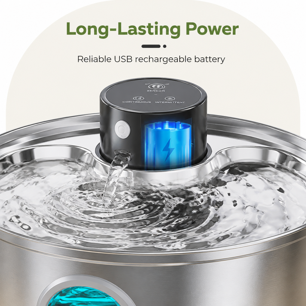 Ortekor Stainless Steel USB Rechargeable Sensor Pet Fountain