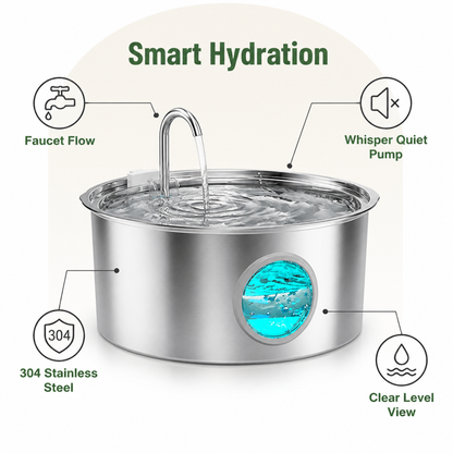 Ortekor Stainless Steel & Ultra-Quiet Large-Capacity Dog Water Fountain