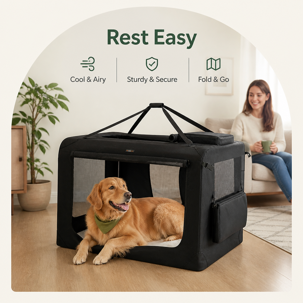 Ortekor Steel Frame Foldable Travel Dog Crate (Removable Mat)