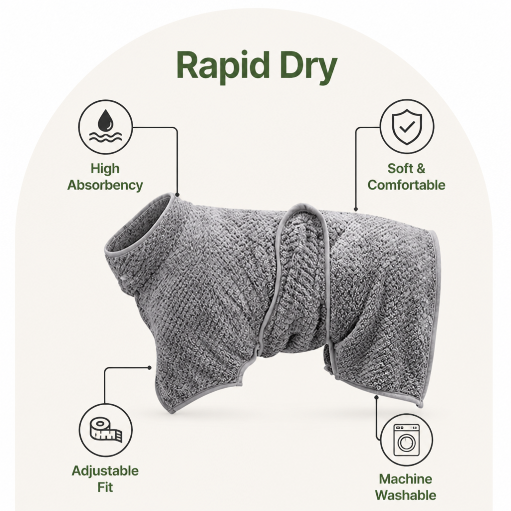 Ortekor Super-Absorbent Coral Fleece & Adjustable Dog Drying Coat