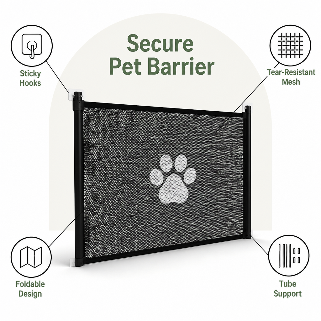 Ortekor Tear-Resistant Nylon Mesh & No-Drill Dog Gate For Stairs
