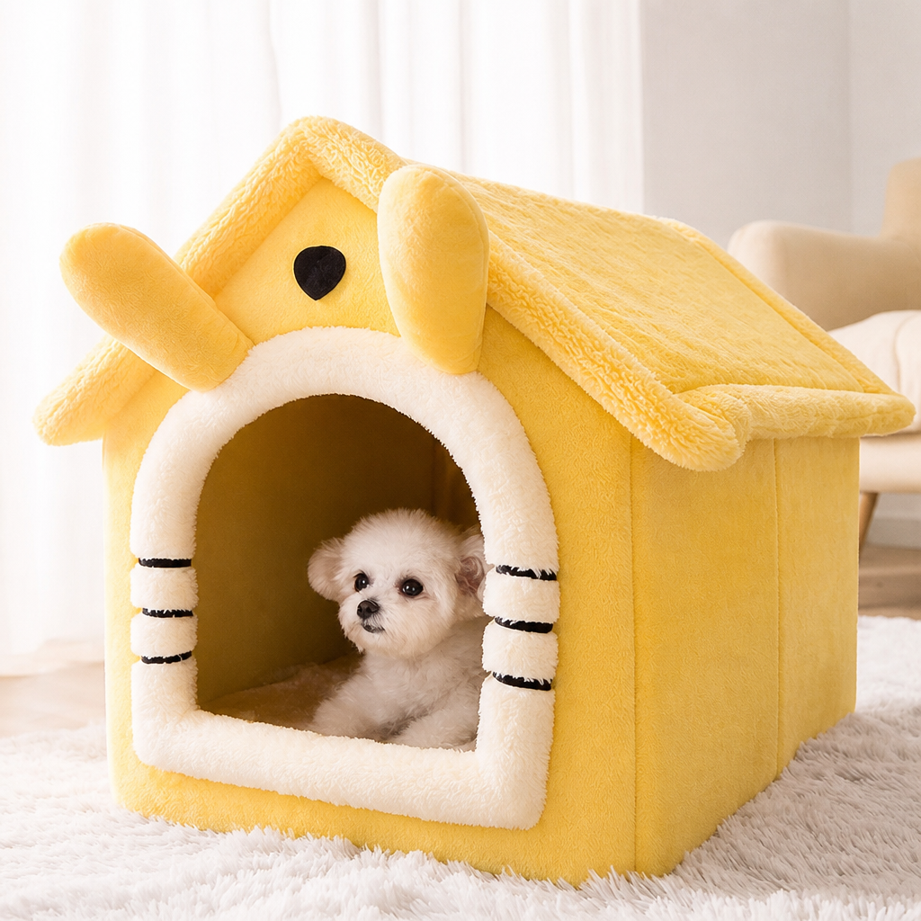 Ortekor Teddy Plush & All-Season House-Style Dog Bed