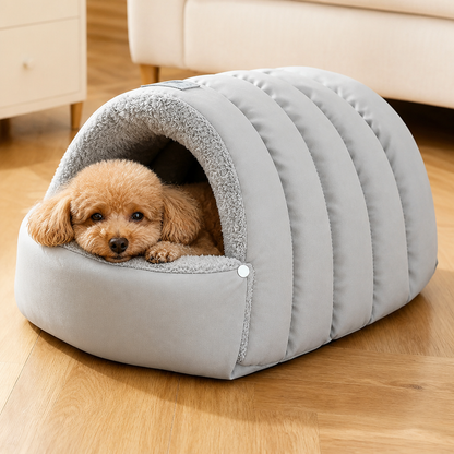 Ortekor Thickened Plush & Semi-Enclosed Pet Bed (Leather Base)