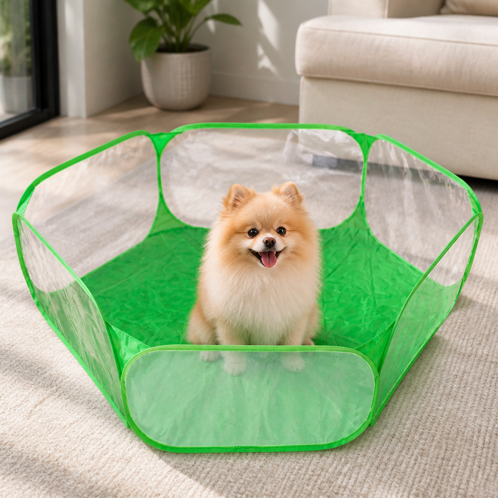 Ortekor Transparent Foldable Pet Playpen (Chemical-Free Cotton)