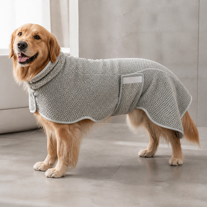 Ortekor Ultra-Absorbent Quick-Dry Dog Bathrobe (Button Collar & Hook-and-Loop Waist)