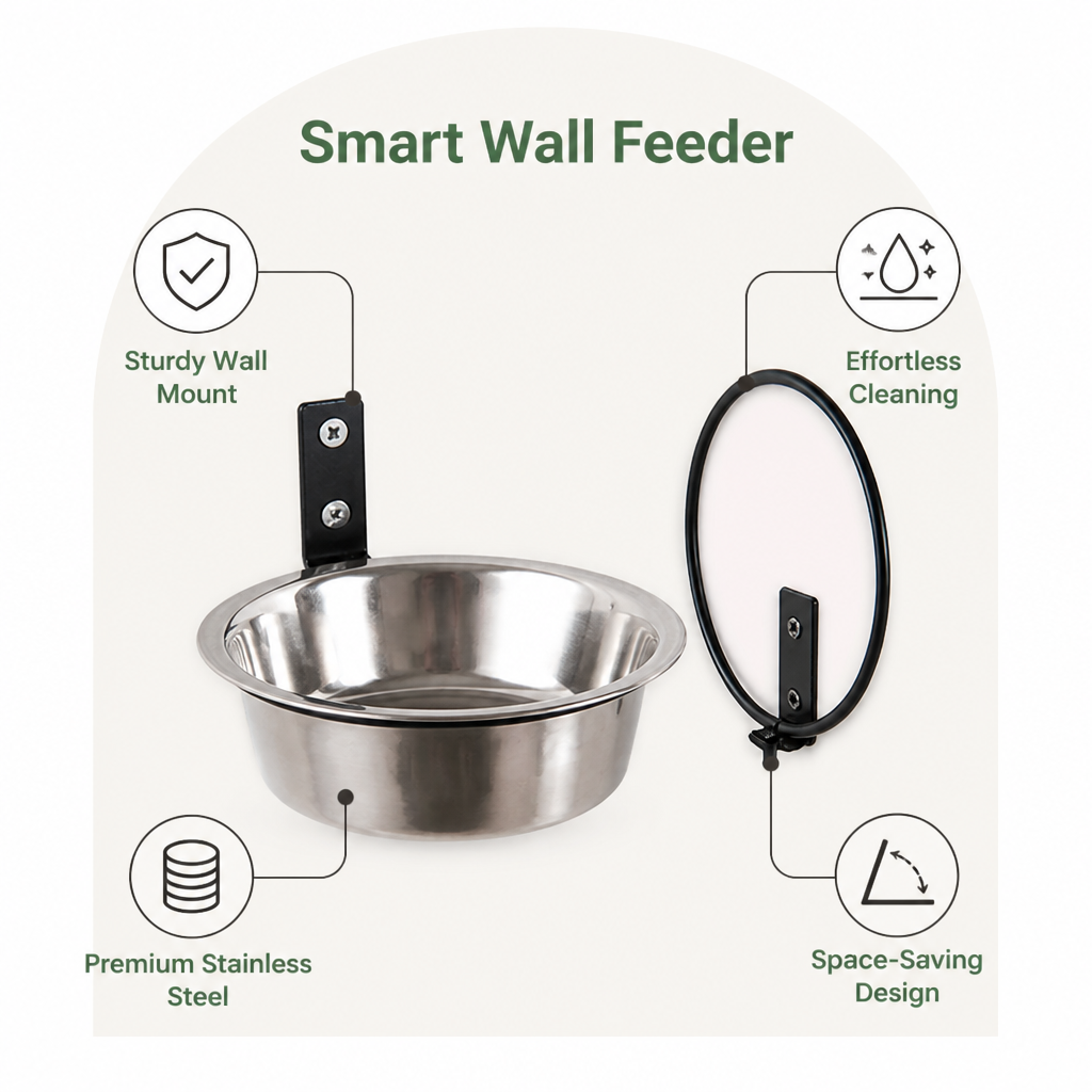 Ortekor Wall-Mounted Elevated Stainless Steel Pet Bowl