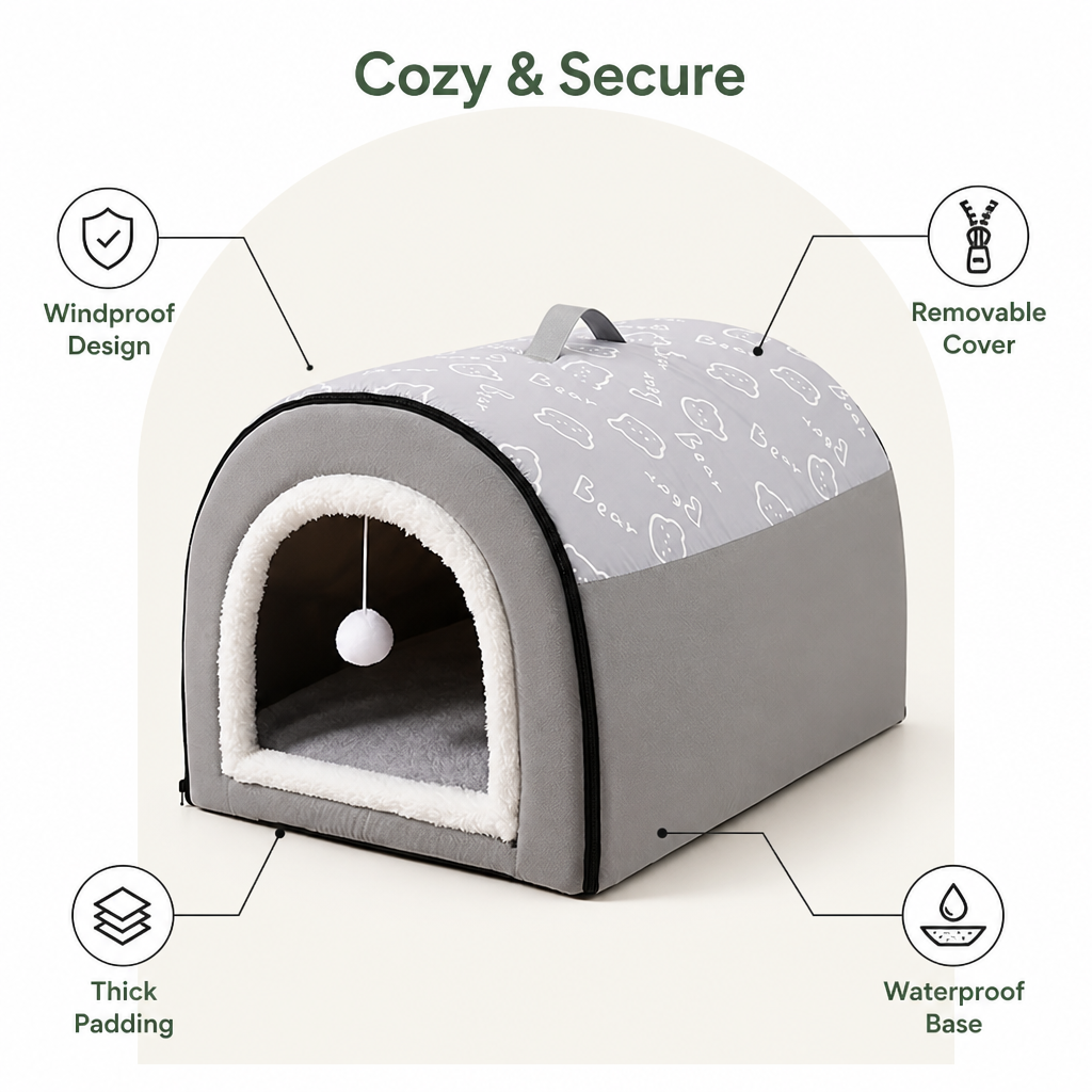 Ortekor Warm Hooded & Waterproof Non-Slip Dog Bed (Removable Cover)