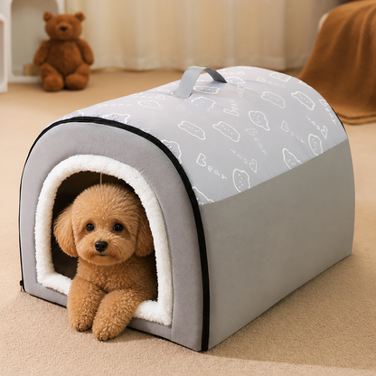 Ortekor Warm Hooded & Waterproof Non-Slip Dog Bed (Removable Cover)