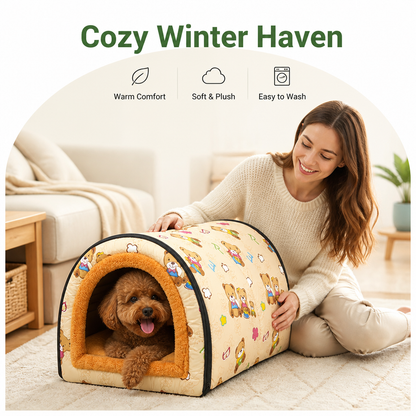 Ortekor Warm & Washable Plush Cave Dog Bed