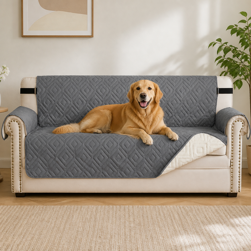 Ortekor Water-Repellent Quilted Sofa Cover (Anti-Slip Straps)