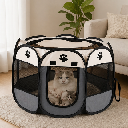 Ortekor Waterproof & Scratch-Resistant Foldable Cat Playpen (Octagonal)