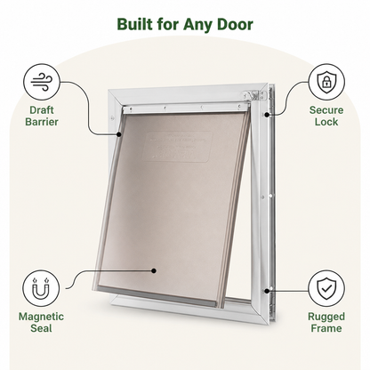 Ortekor Weatherproof Aluminum Frame & Magnetic Lock Pet Door (Fits 0.42–2 In Doors)