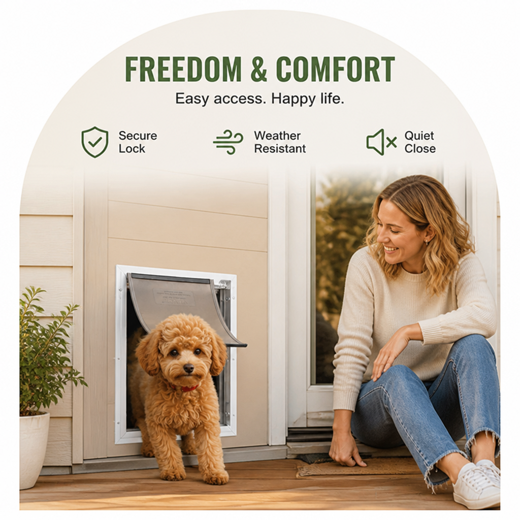 Ortekor Weatherproof Aluminum Frame & Magnetic Lock Pet Door (Fits 0.42–2 In Doors)