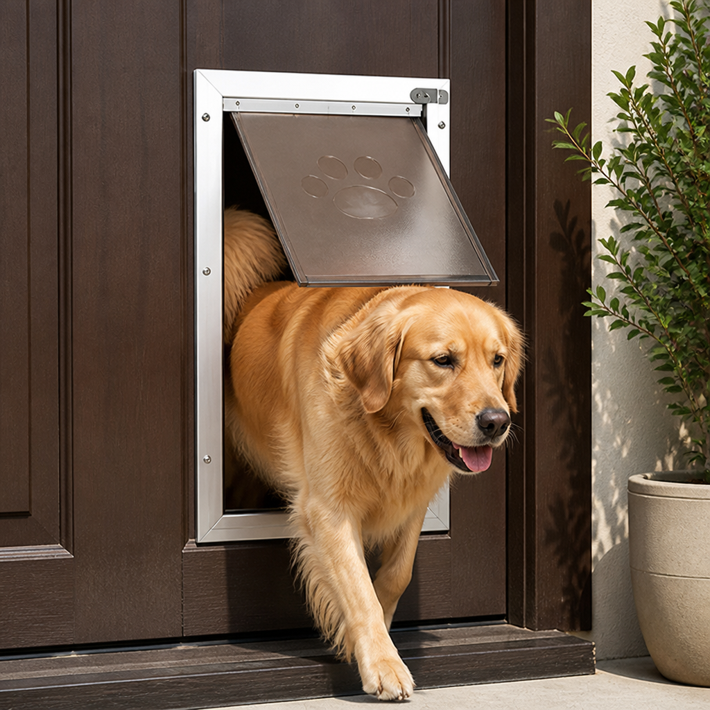 Ortekor Weatherproof Aluminum Frame & Magnetic Lock Pet Door (Fits 0.42–2 In Doors)