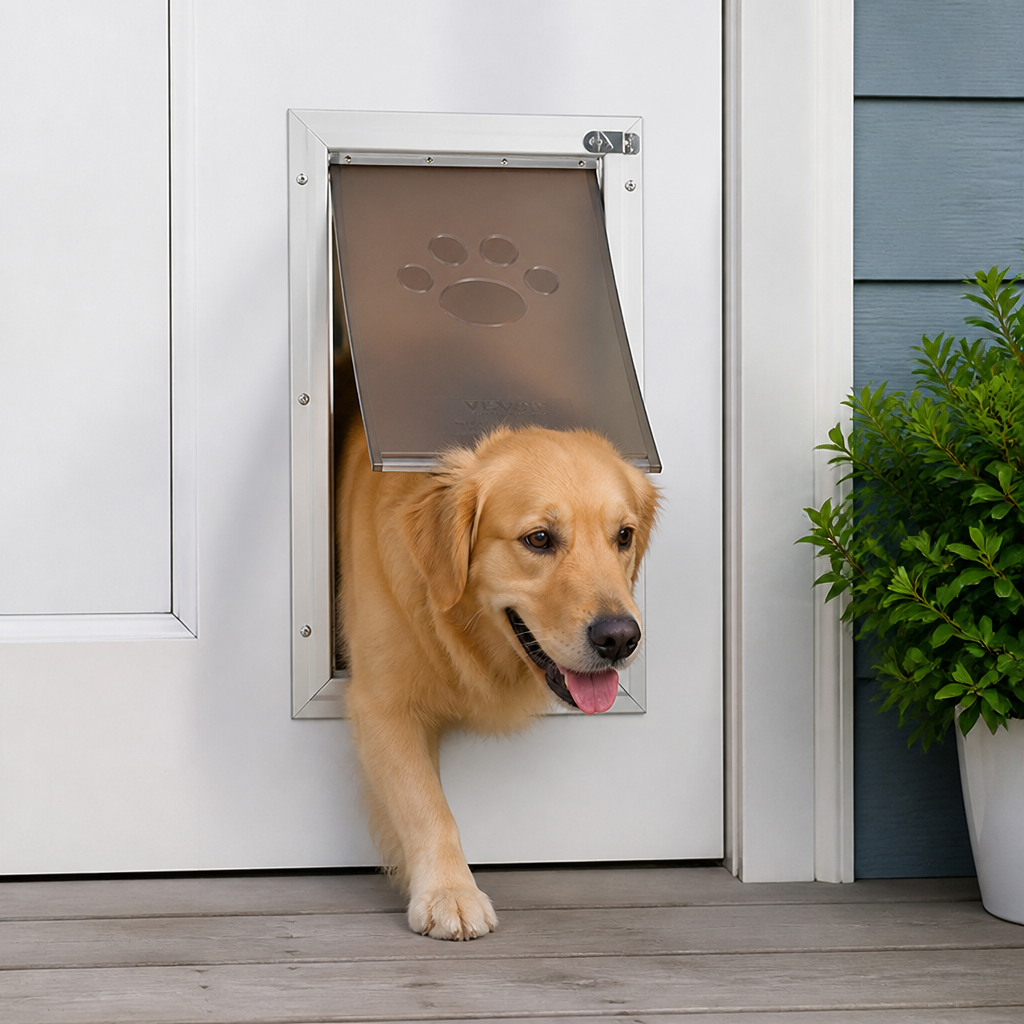 Ortekor Weatherproof Aluminum Frame & Magnetic Lock Pet Door (Fits 0.42–2 In Doors)