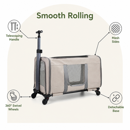 Ortekor Wheeled Trolley & Seatbelt-Secured Cat Carrier (Removable Stand)