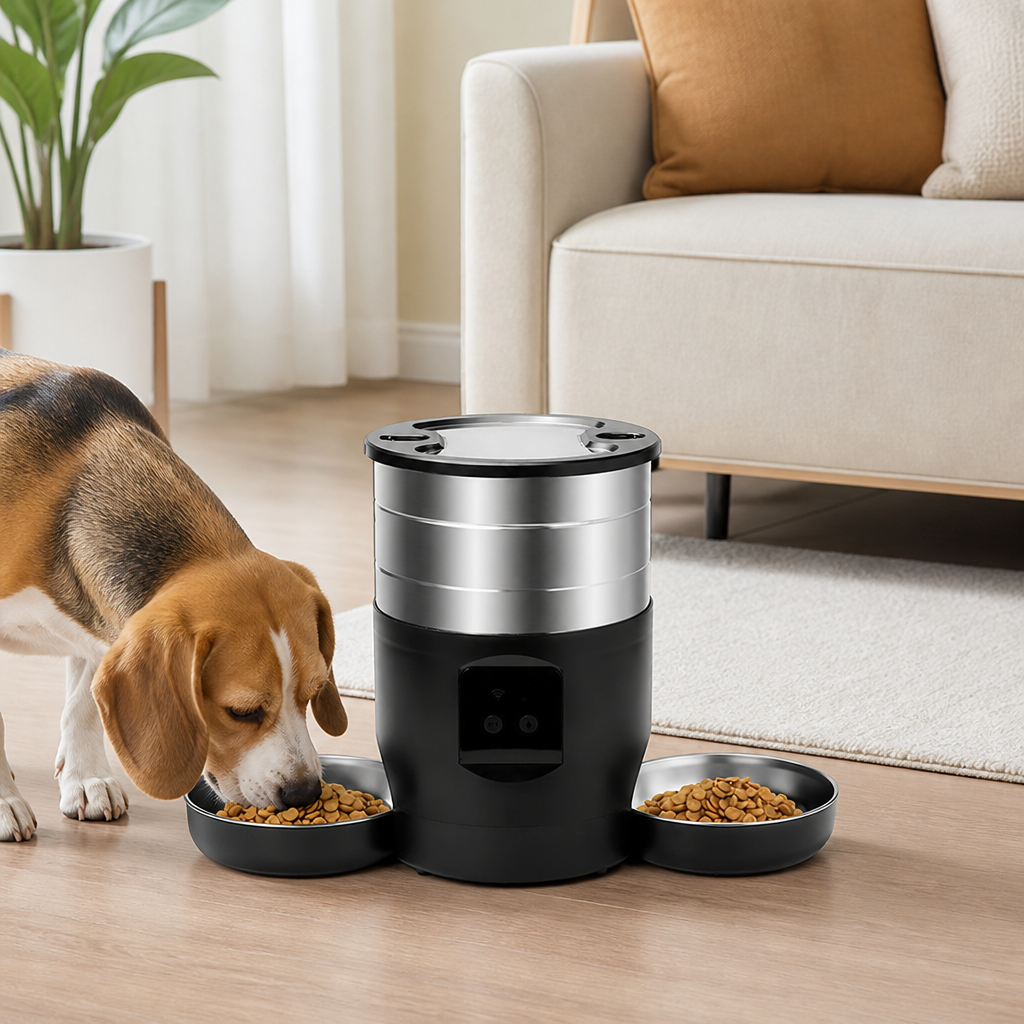 Ortekor WiFi & Button Programmable Pet Feeder (4L, Stainless Bowls)