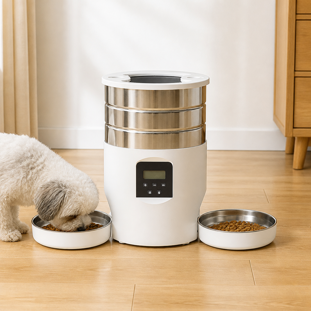 Ortekor WiFi & Button Programmable Pet Feeder (4L, Stainless Bowls)
