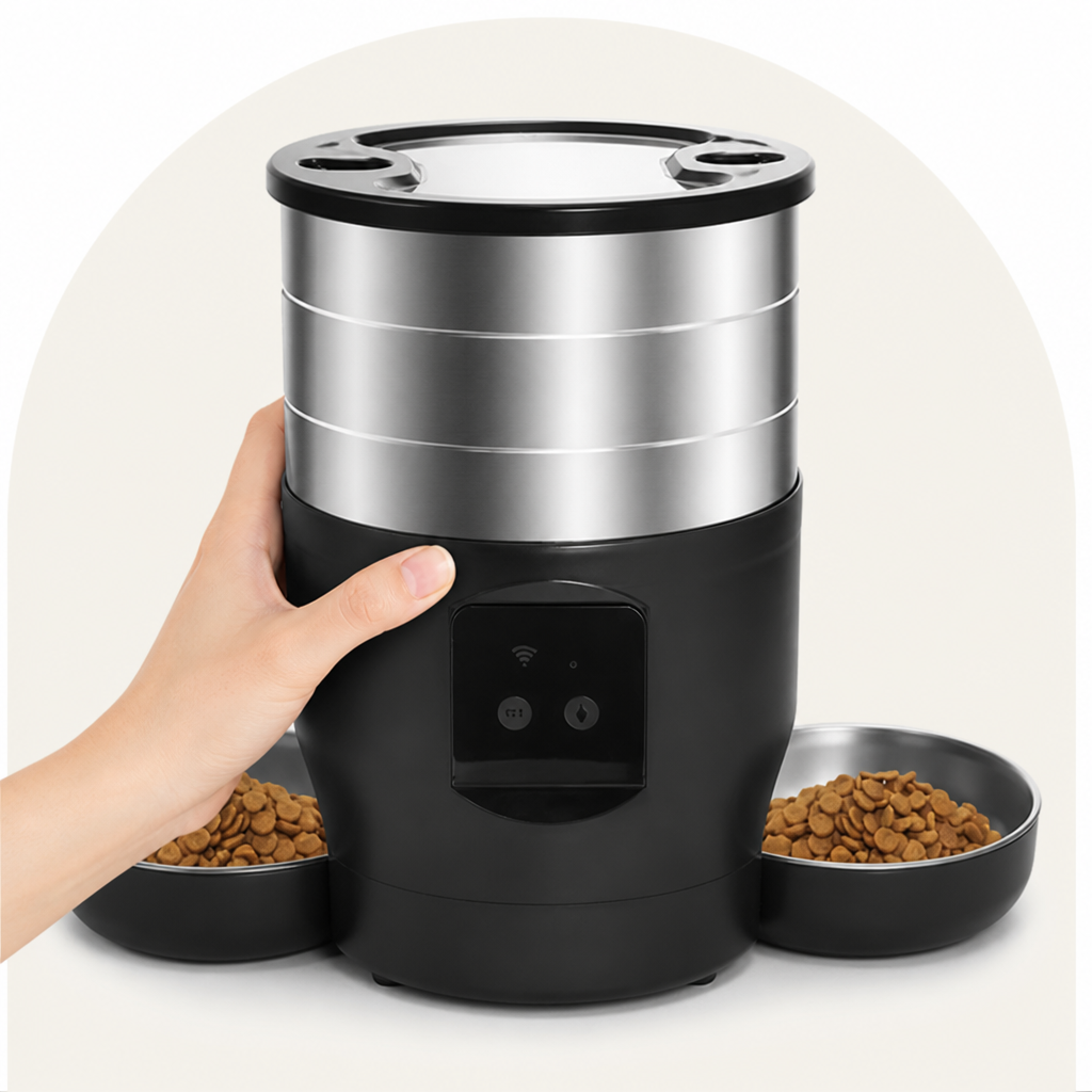 Ortekor WiFi & Button Programmable Pet Feeder (4L, Stainless Bowls)