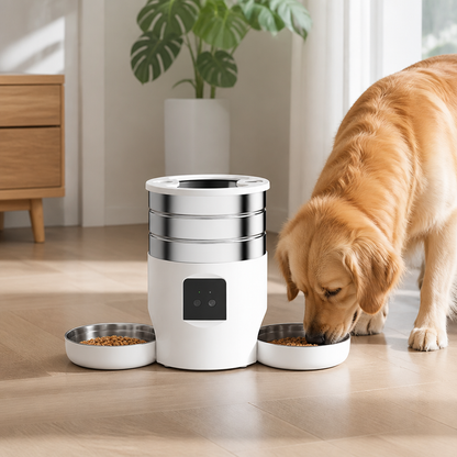 Ortekor WiFi & Button Programmable Pet Feeder (4L, Stainless Bowls)