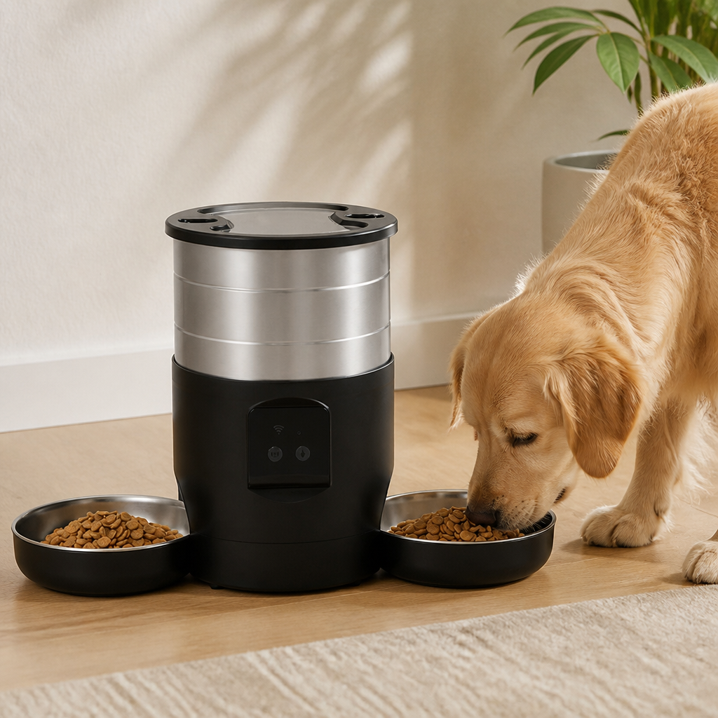 Ortekor WiFi & Button Programmable Pet Feeder (4L, Stainless Bowls)