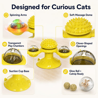 Light-Up 360° Spinning Cat Toy (Suction Cup & Catnip Balls)