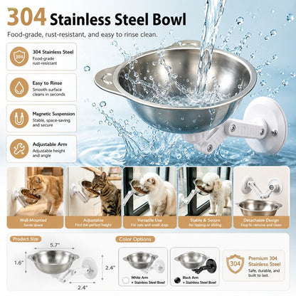 No-Drill Suction Stainless Steel Wall-Mounted Pet Bowl