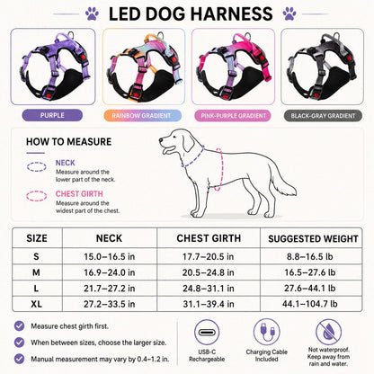 USB-C Rechargeable LED Dog Harness (Reflective Mesh)