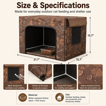 Water-Resistant Oxford PVC Frame Cat Feeding Shelter