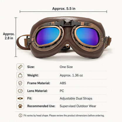 Wind & Dust-Resistant Adjustable Dual-Strap Dog Goggles (Retro Aviator)