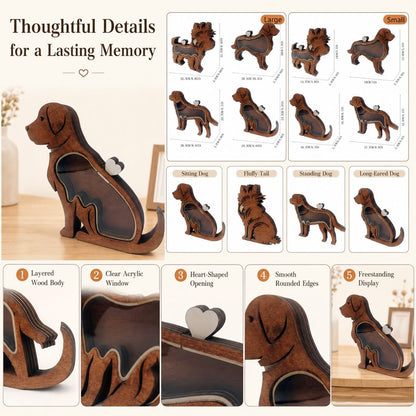 Wooden Pet Fur Keepsake Box (Acrylic Window, Heart-Shaped Top)