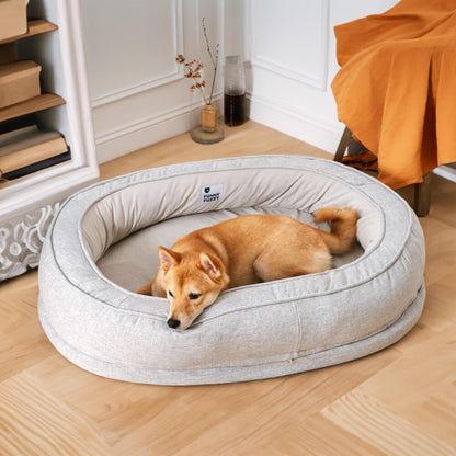 Round Bolster Pet Bed with Orthopedic Foam Support for Dogs | Raised Edge Calming Bed with Machine Washable Cover & Waterproof Liner