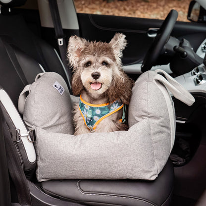 Portable Pet Carrier Booster Seat with Safety Harness and Washable Cover for Small Dogs