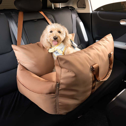 Portable Pet Carrier Booster Seat with Safety Harness and Washable Cover for Small Dogs