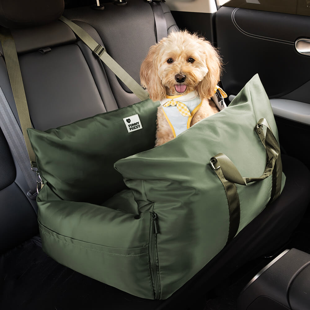 Portable Pet Carrier Booster Seat with Safety Harness and Washable Cover for Small Dogs