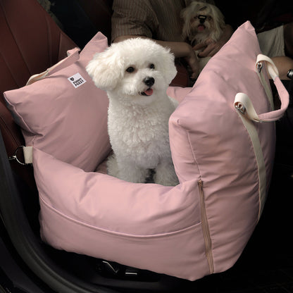 Portable Pet Carrier Booster Seat with Safety Harness and Washable Cover for Small Dogs