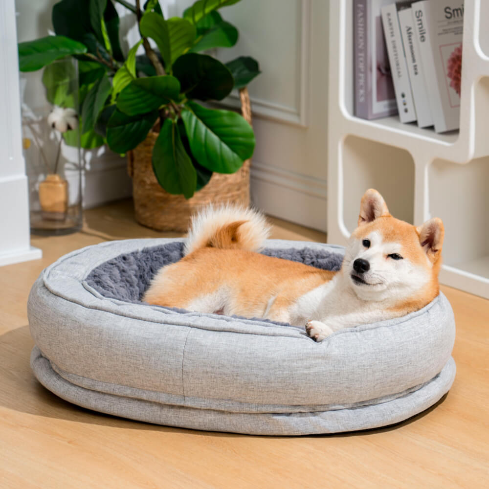 Round Bolster Pet Bed with Orthopedic Foam Support for Dogs | Raised Edge Calming Bed with Machine Washable Cover & Waterproof Liner