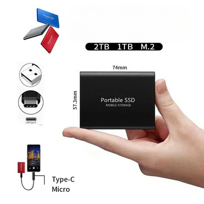 Portable External SSD Drive High-Speed USB-C Storage for Laptops PCs Mac Backup Fast Data Transfer Shock-Resistant Compact Design