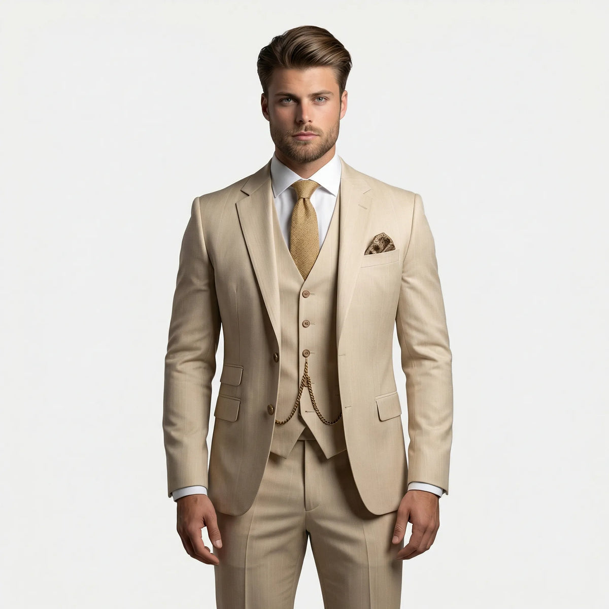 Three-Piece Slim Fit Suit for Men – Tailored Jacket, Vest & Pants Set for Formal Occasions, Weddings, Office & Business Events