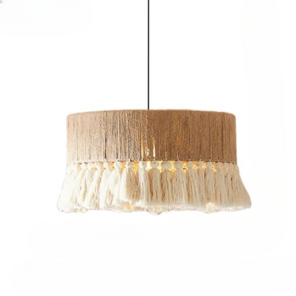 Woven Natural Fiber Ceiling Light Fixture with Tassel Detail for Dining Room, Bedroom & Living Room | Handcrafted Bohemian Style