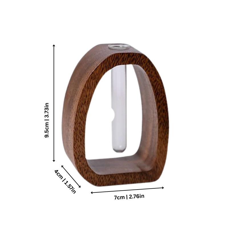 Glass Vase Plant Holder with Wooden Frame Stand for Hydroponics & Cuttings | Desktop Terrarium Display for Home Decor, Living Room & Office