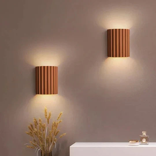 Compact Resin Sconce 6.5 Inches Tall Vertical Texture Up-Down Light Fixture Bedroom Hallway Entryway Minimalist Contemporary Ambient Install