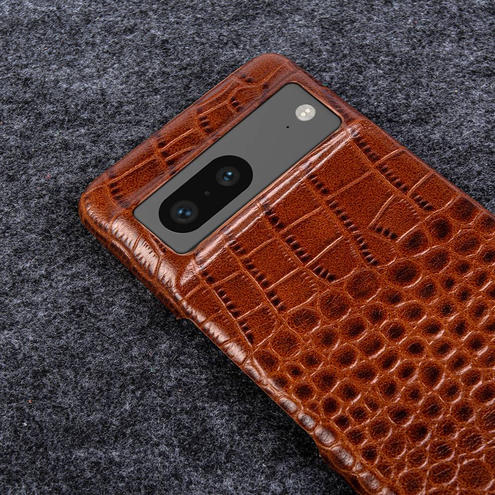 Genuine Leather Phone Case for Google Pixel – Textured Crocodile Grain Design with Raised Edges & Camera Protection