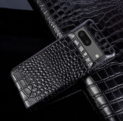 Genuine Leather Phone Case for Google Pixel – Textured Crocodile Grain Design with Raised Edges & Camera Protection