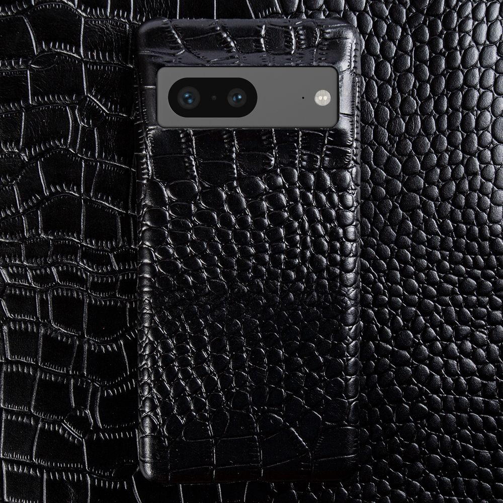Genuine Leather Phone Case for Google Pixel – Textured Crocodile Grain Design with Raised Edges & Camera Protection