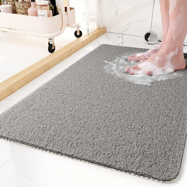 Non-Slip Bathroom Mat with Drainage Holes for Shower and Tub Safety Gray White Beige Fast-Drying Bath Floor Mat